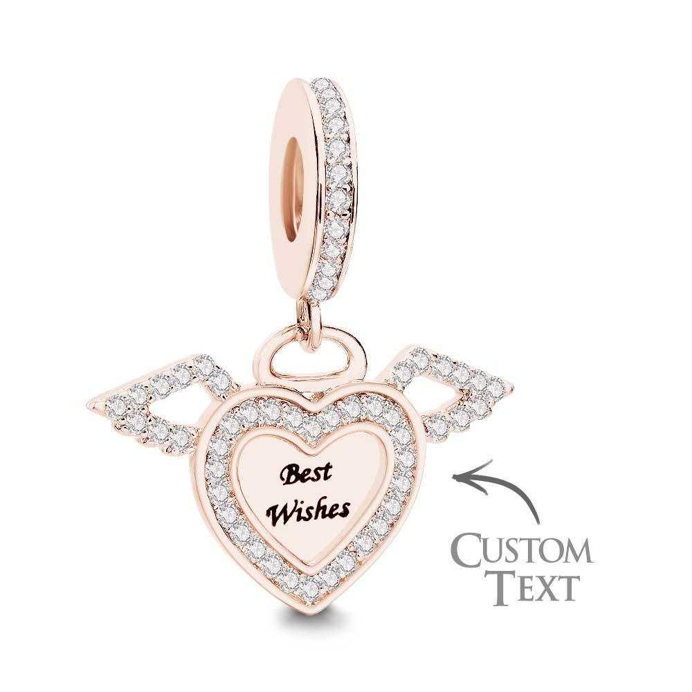 Engraved Charm Heart Shaped Wing Charms Jewelry Gift for Women Girls