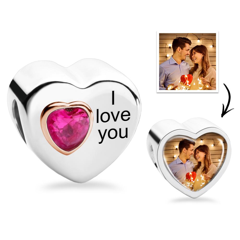 Custom Photo Heart Charm Personalized Engraved Birthstone Pendant Jewelry - soufeelau