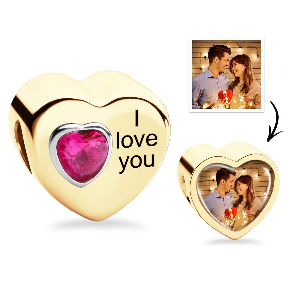 Custom Photo Heart Charm Personalized Engraved Birthstone Pendant Jewelry - soufeelau