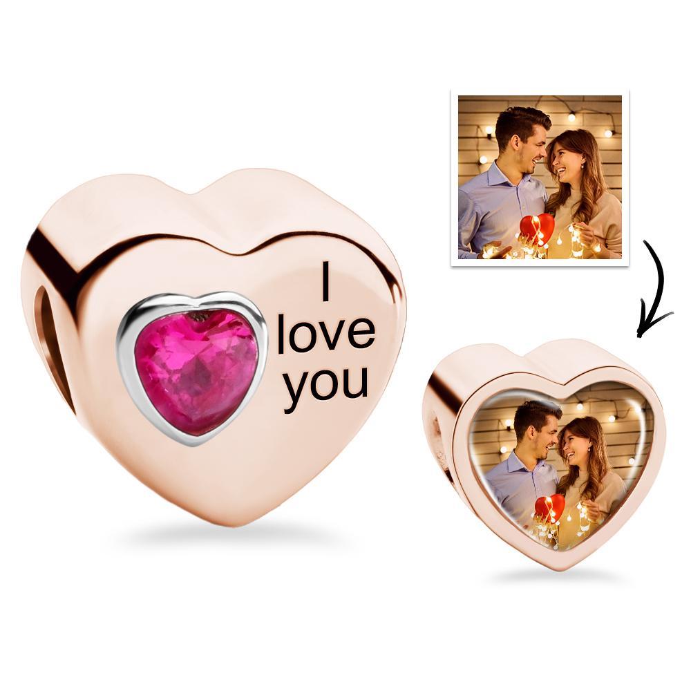Custom Photo Heart Charm Personalized Engraved Birthstone Pendant Jewelry - soufeelau