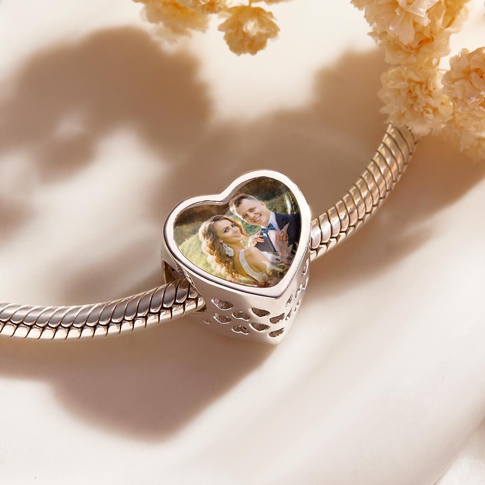 Custom Photo Birthstone Charm Heart Shaped Hollow Out Jewelry Gifts For Her - soufeelau