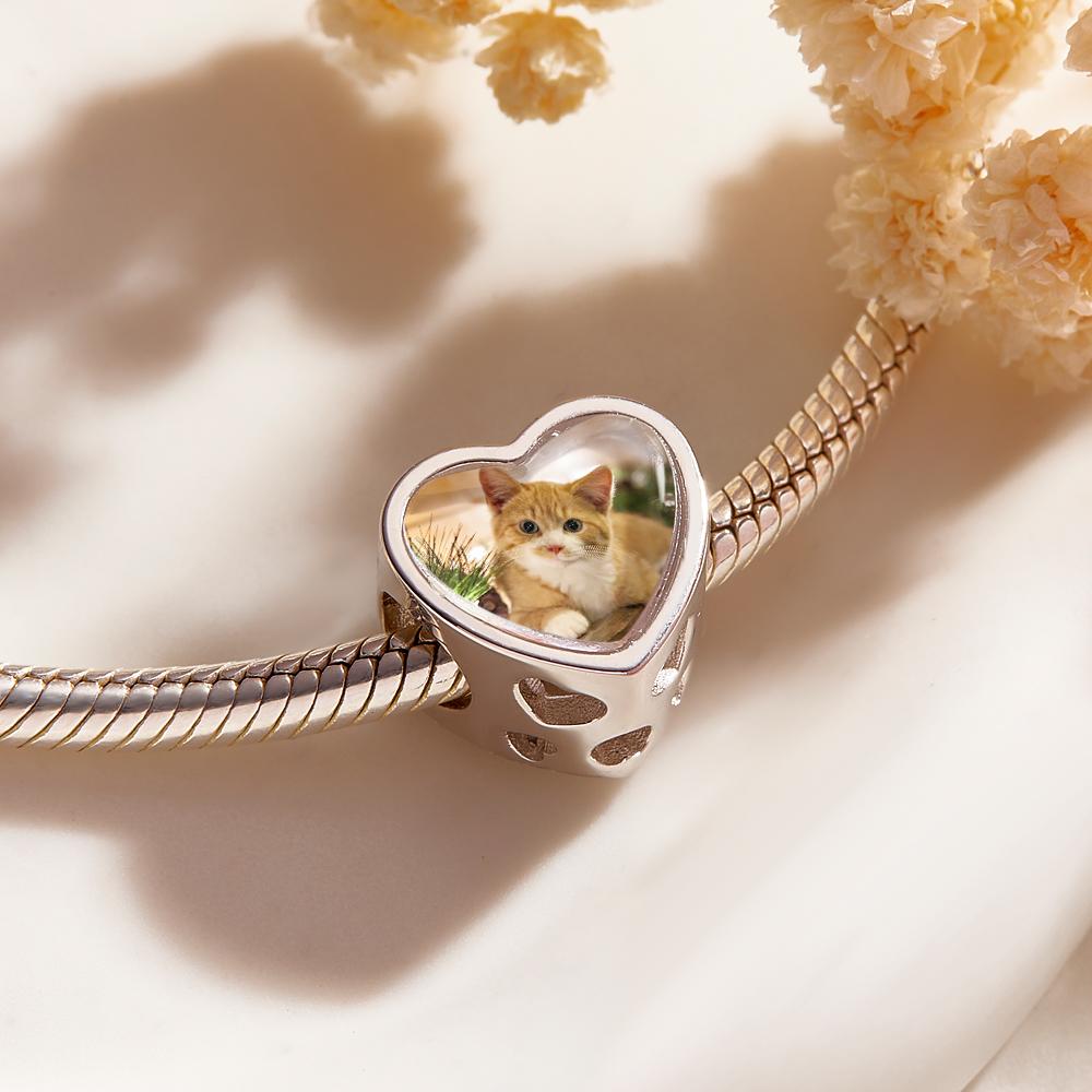 Custom Photo Heart Charm Zircon Decor Pet Cat Design Gifts For Pet Lovers - soufeelau