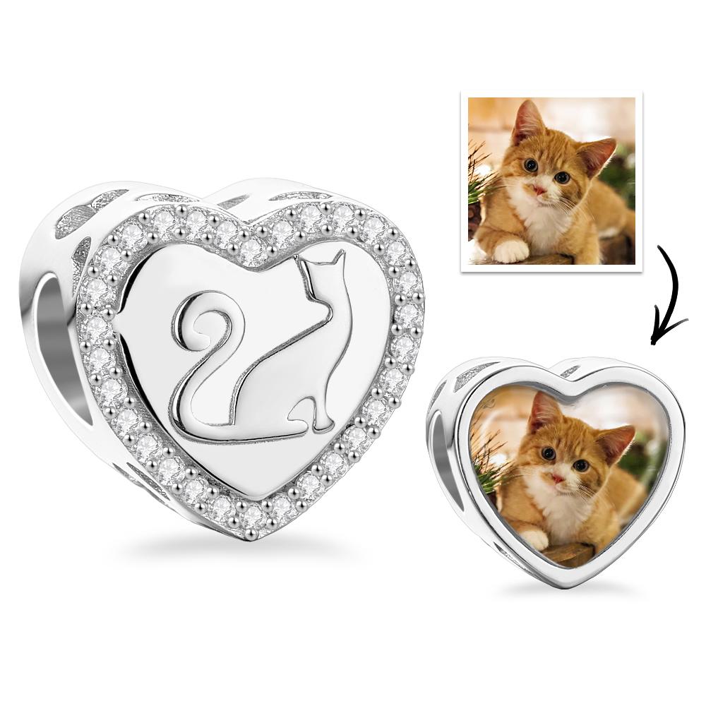 Custom Photo Heart Charm Zircon Decor Pet Cat Design Gifts For Pet Lovers - soufeelau