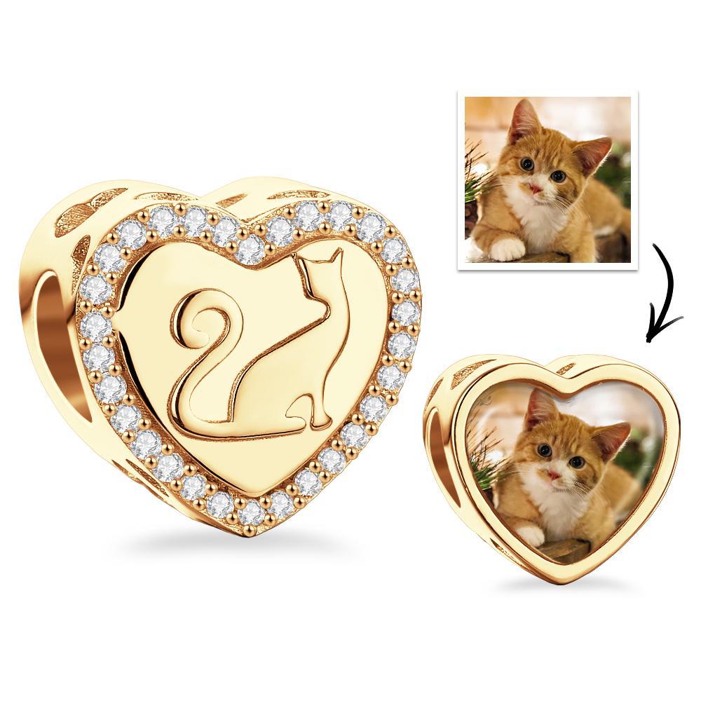 Custom Photo Heart Charm Zircon Decor Pet Cat Design Gifts For Pet Lovers - soufeelau