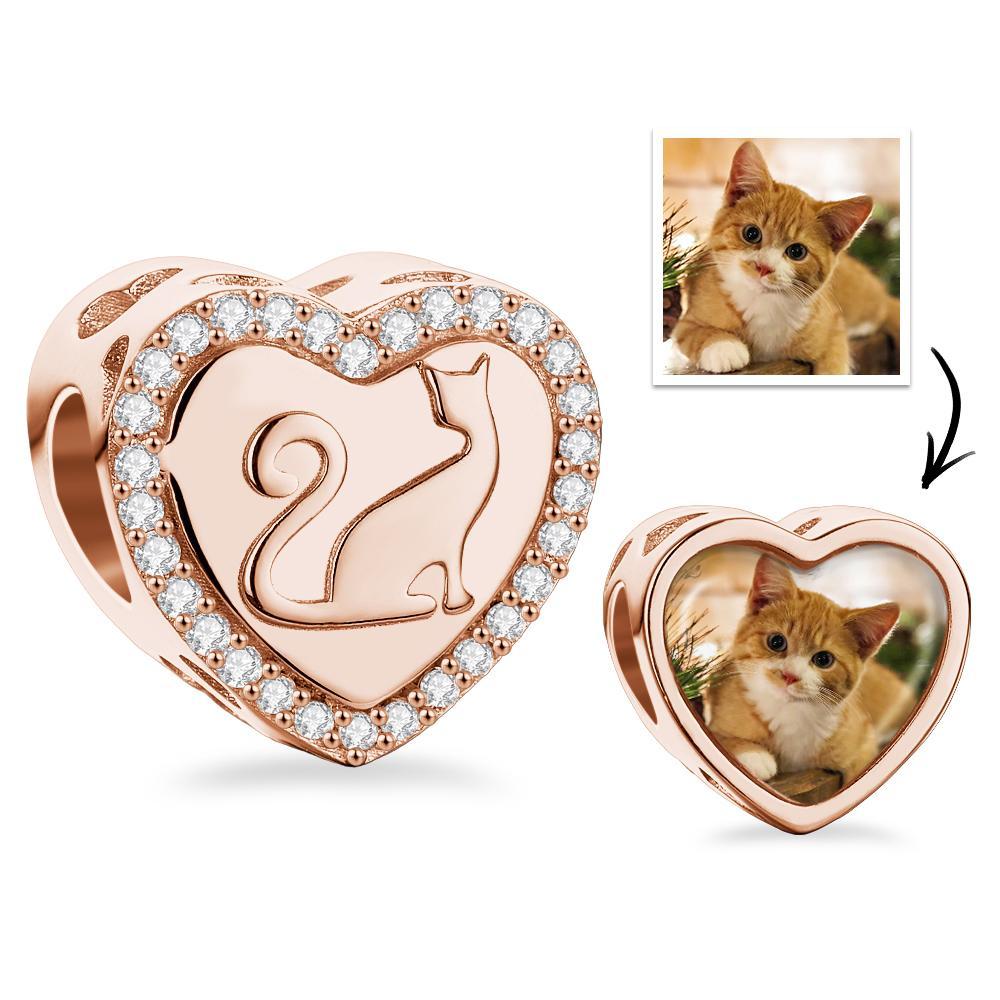 Custom Photo Heart Charm Zircon Decor Pet Cat Design Gifts For Pet Lovers - soufeelau