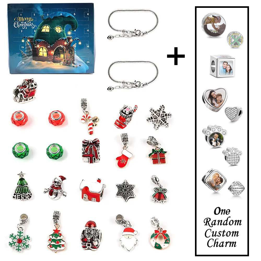 Personalized Photo Charm Christmas Charm Surprise Blind Box Bracelet 24 Calendar Countdown Gift Box Bracelet DIY Charms