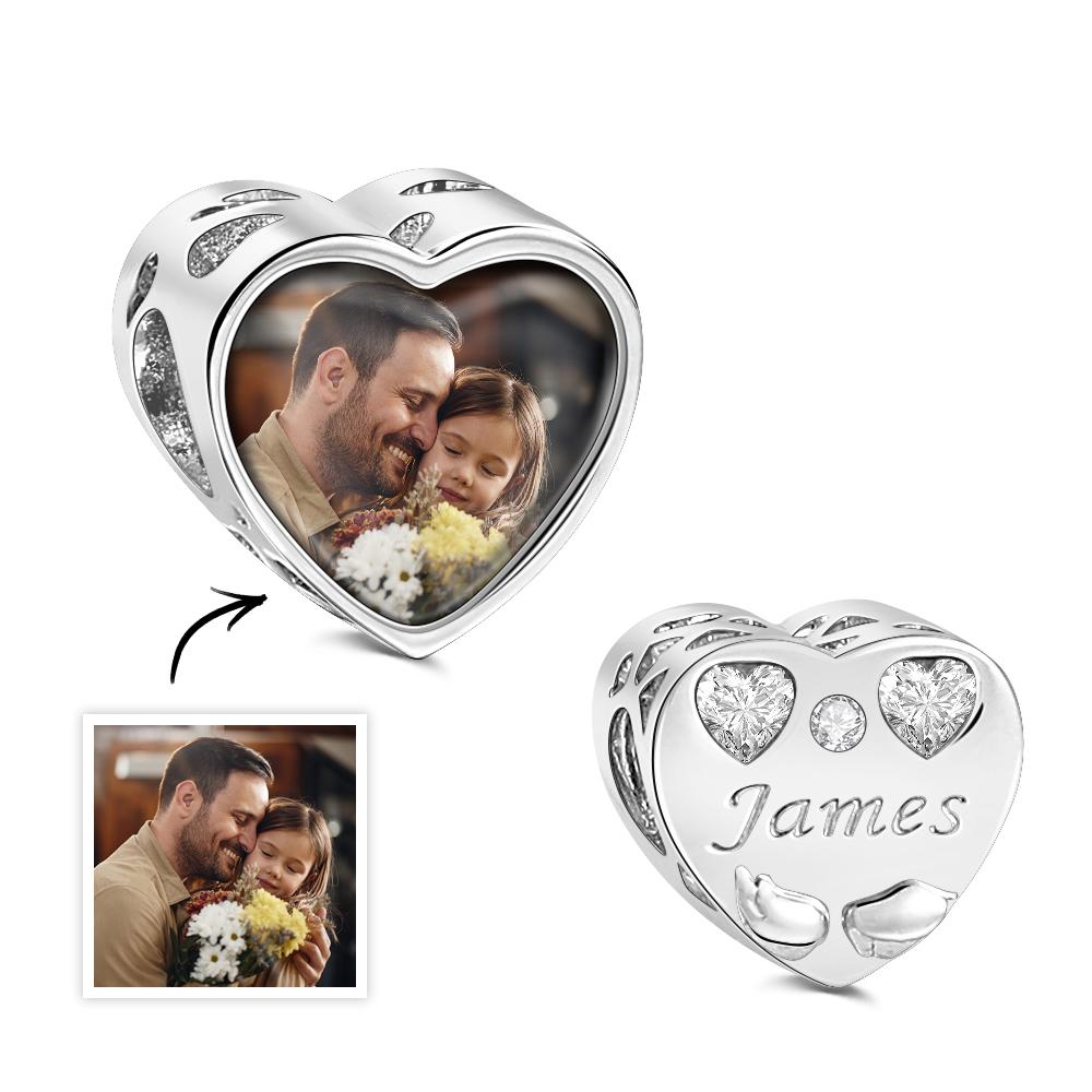 Custom Name Birthstone Heart Photo Charm Love Wings Heart Gift - soufeelau