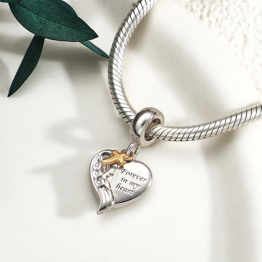 Custom Photo Charm Angel Wing Heart Cross Couple Gift - soufeelau