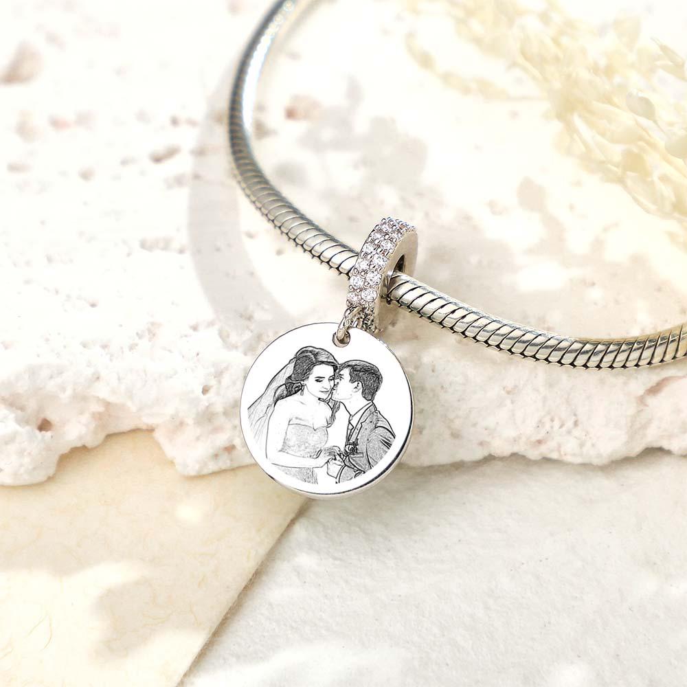 Custom Photo Engraved Charm Diamond Swing Couple Gift - soufeelau