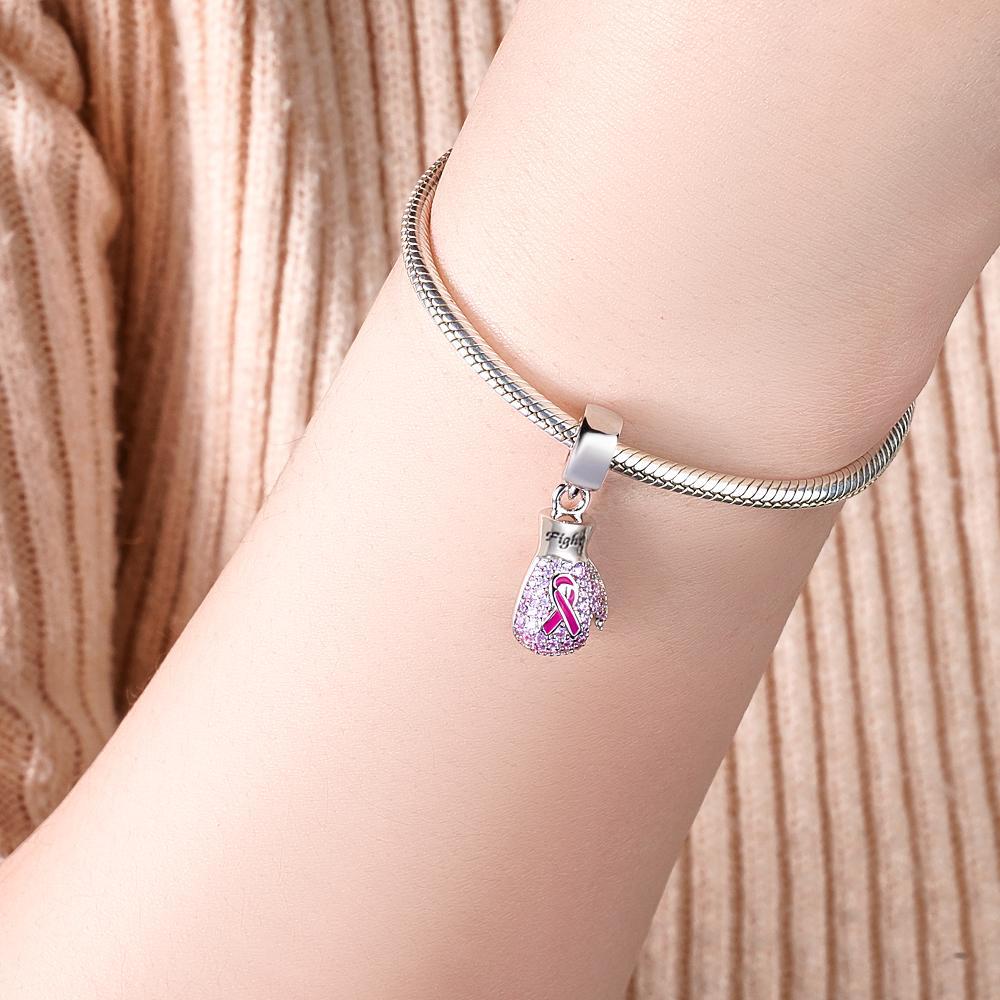 Engravable Charm Fight Breast Cancer Theme Delicate Pendant Bracelet Decor For Her - soufeelau