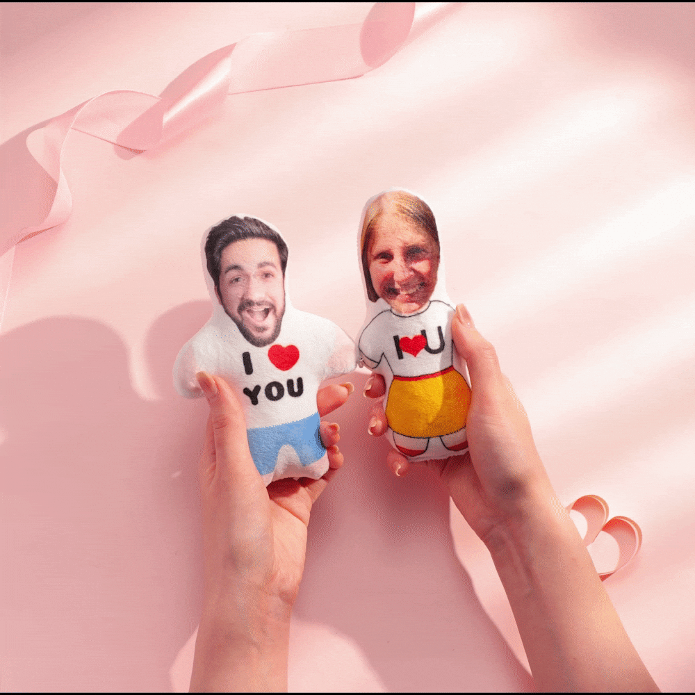 Custom Face Photo Pillow Couple Toy Plush Doll Link with a Line - soufeelau