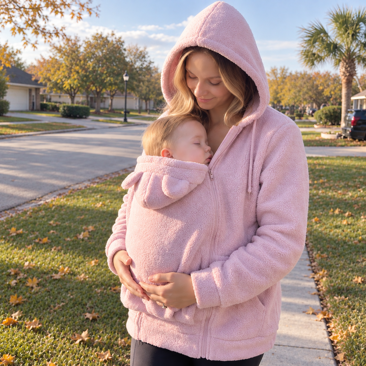 Sherpa Fleece Family Matching Hoodies – "Keep Baby Warm" Zip-Up Sweatshirts, Cozy Parent-Child Outfits, Warm Winter Clothing & Family Matching Gift - soufeelau