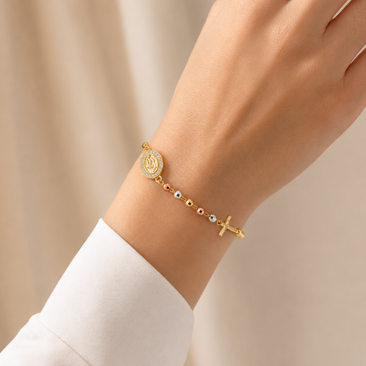 Cross Beaded Chain Bracelet Tricolor Premium Finish Jewelry Gift for Women for Girls - soufeelau