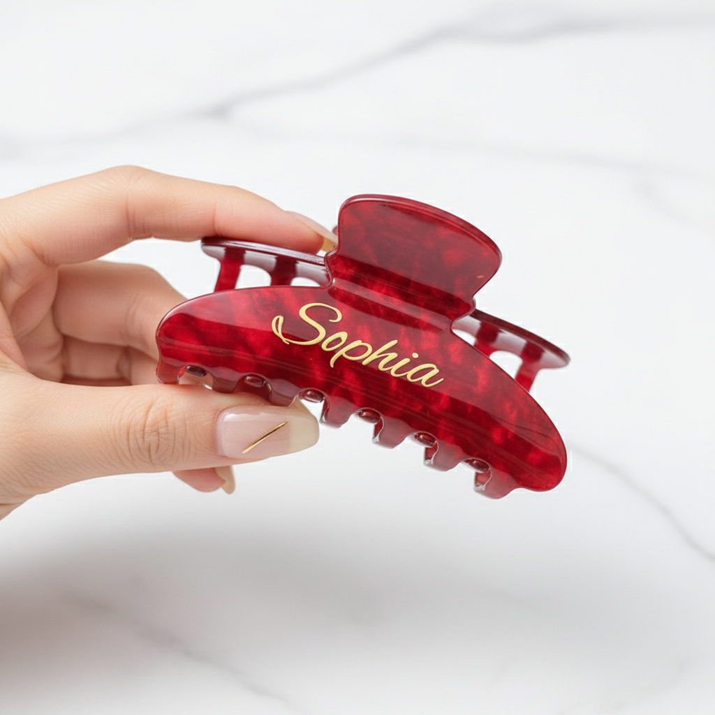 Personalized Hair Claw Clip, Engraved Customized Name Claw Clip, Custom Name Wedding Hair Accessory, Bridesmaid Gift - soufeelau