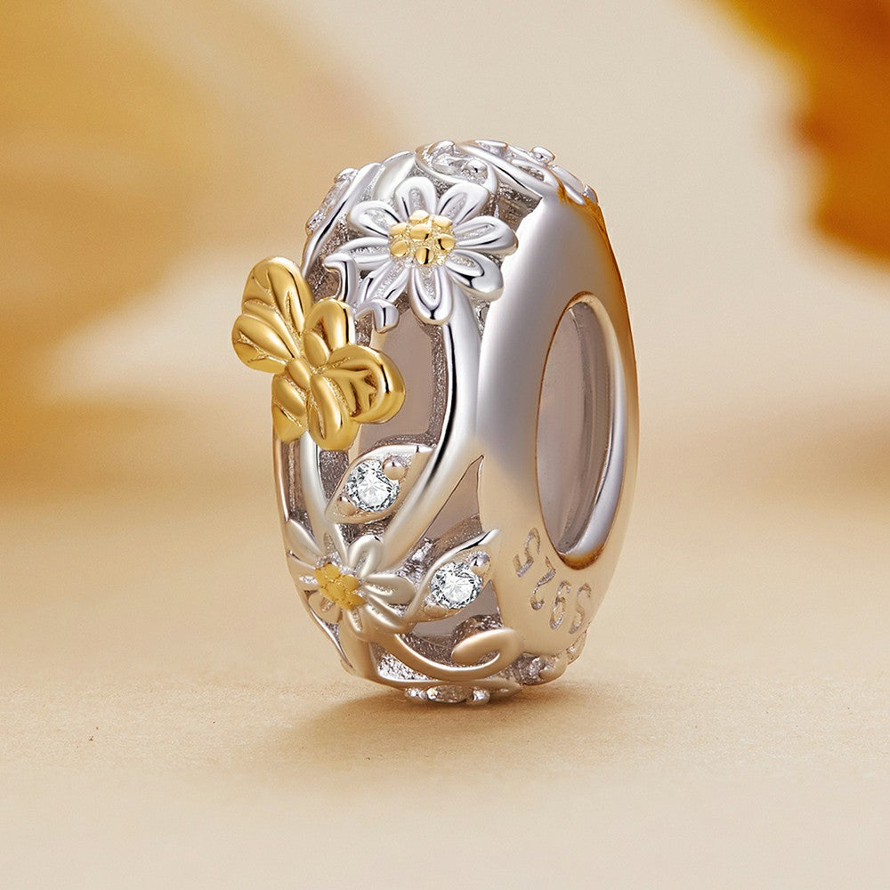 daisy bees stopper charm spacer charm 925 sterling silver dp134