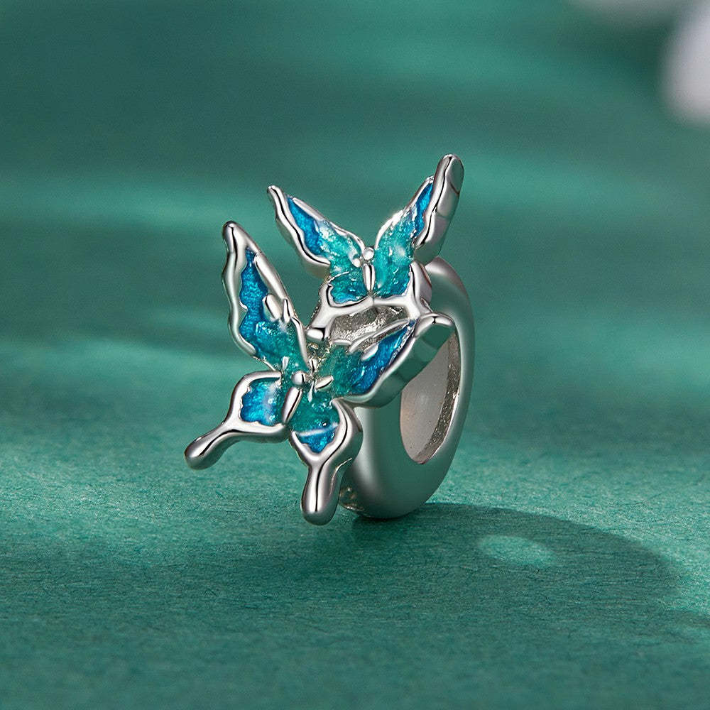 blue butterflies stopper charm spacer charm 925 sterling silver dp138
