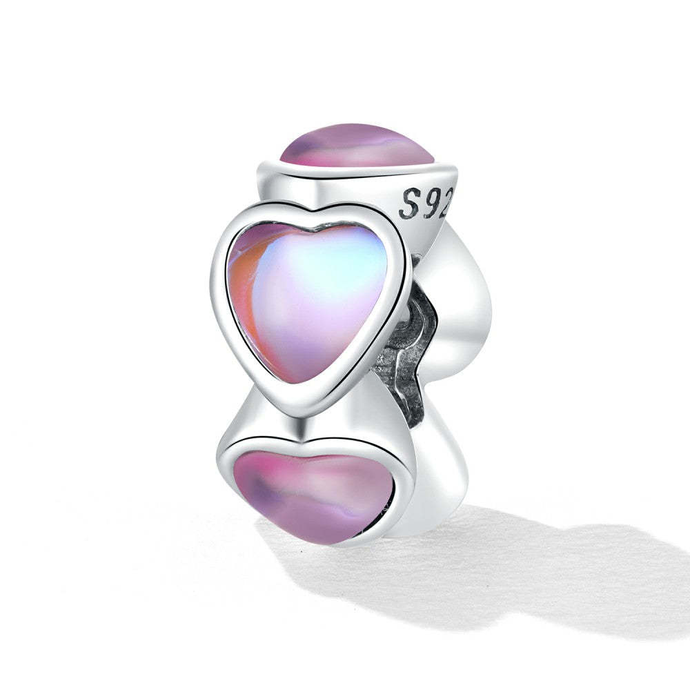 heart shaped iridescent glass stopper charm spacer charm 925 sterling silver dp155