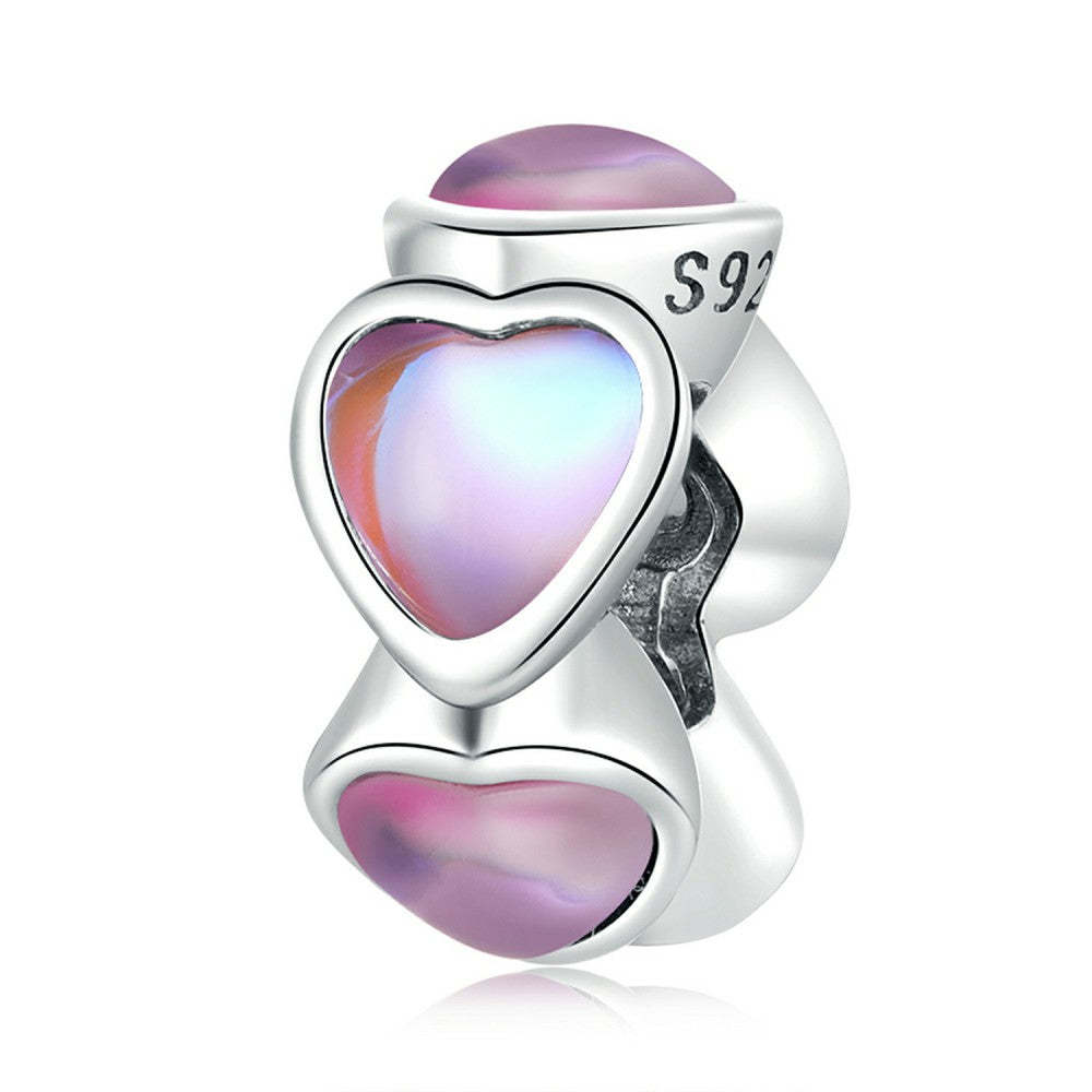 heart shaped iridescent glass stopper charm spacer charm 925 sterling silver dp155