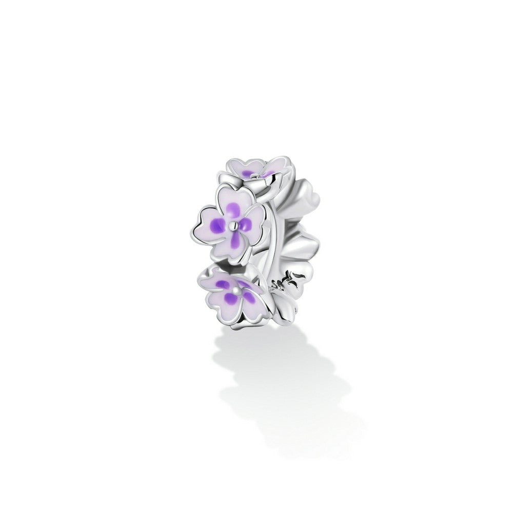 Purple Flowers Stopper Charm Spacer Charm Silver