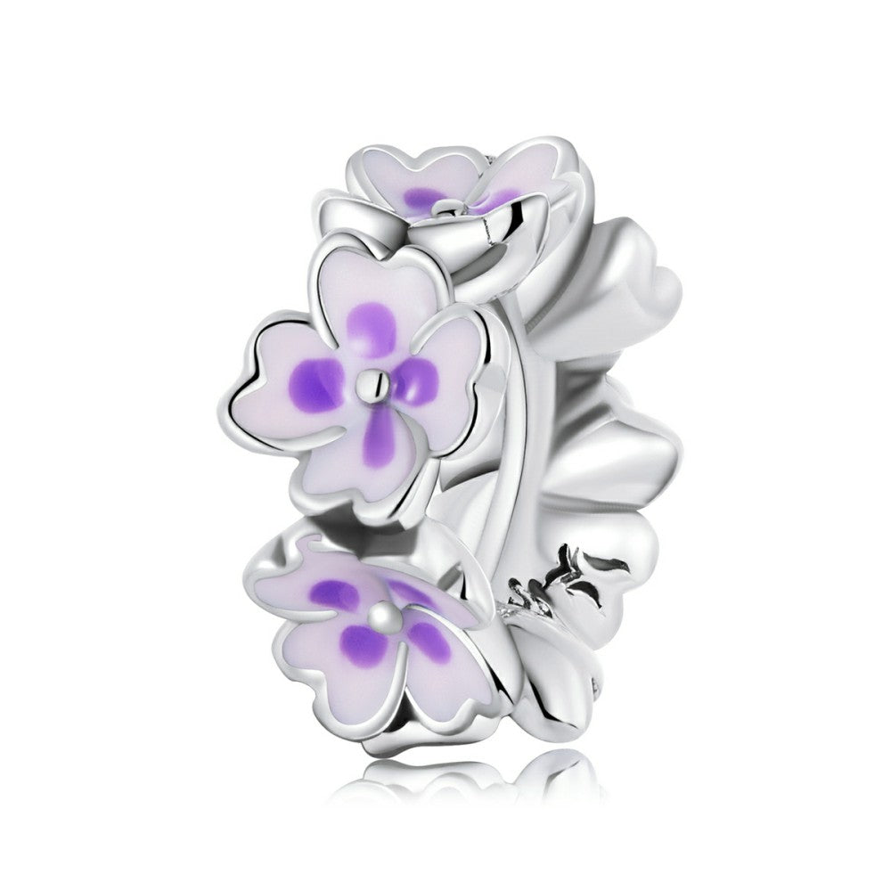 Purple Flowers Stopper Charm Spacer Charm Silver