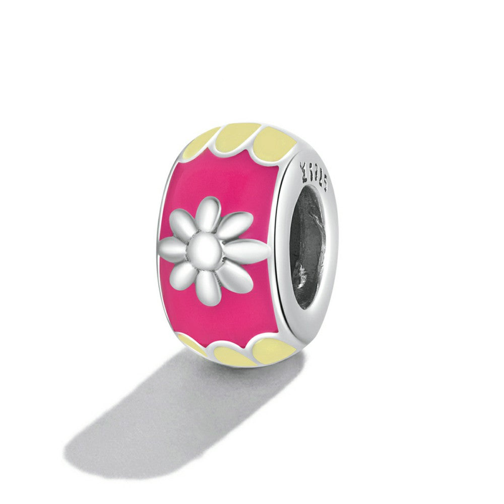 Pink and Yellow Stopper Charm Spacer Charm Silver