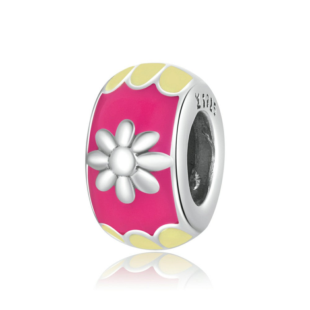 Pink and Yellow Stopper Charm Spacer Charm Silver