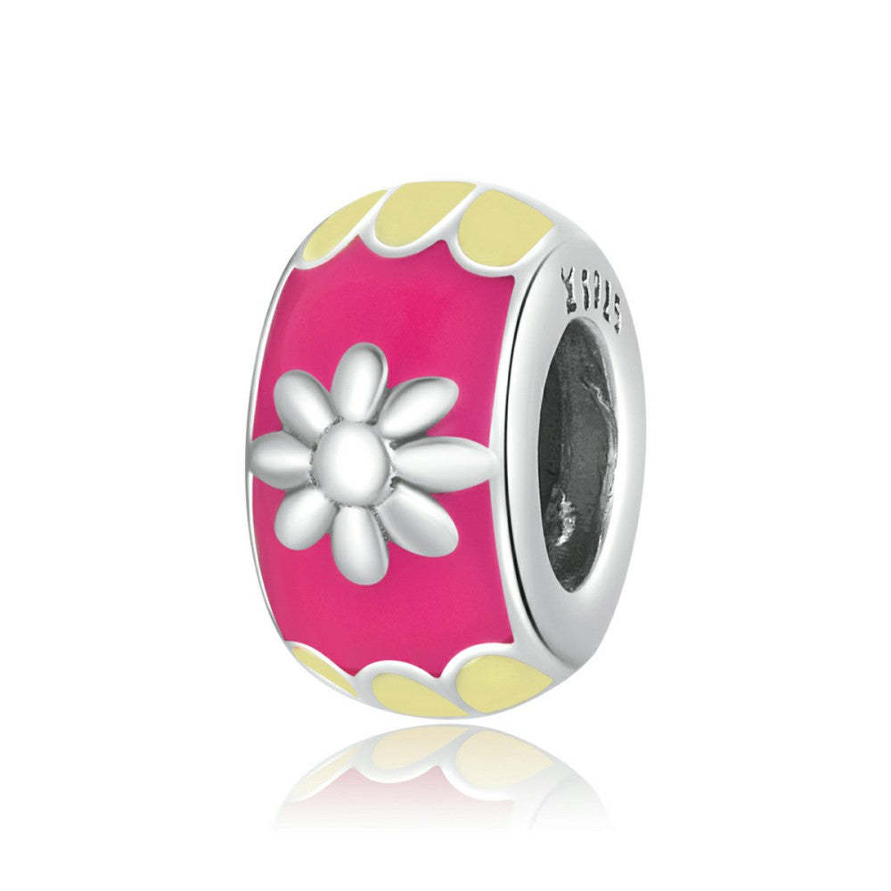 pink and yellow stopper charm spacer charm 925 sterling silver dp164