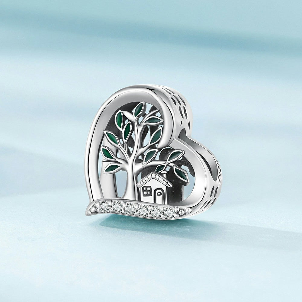 Family Tree Enamel Charm Silver