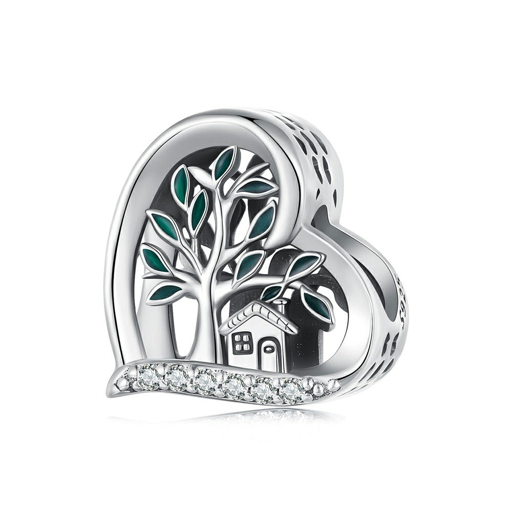 Family Tree Enamel Charm Silver