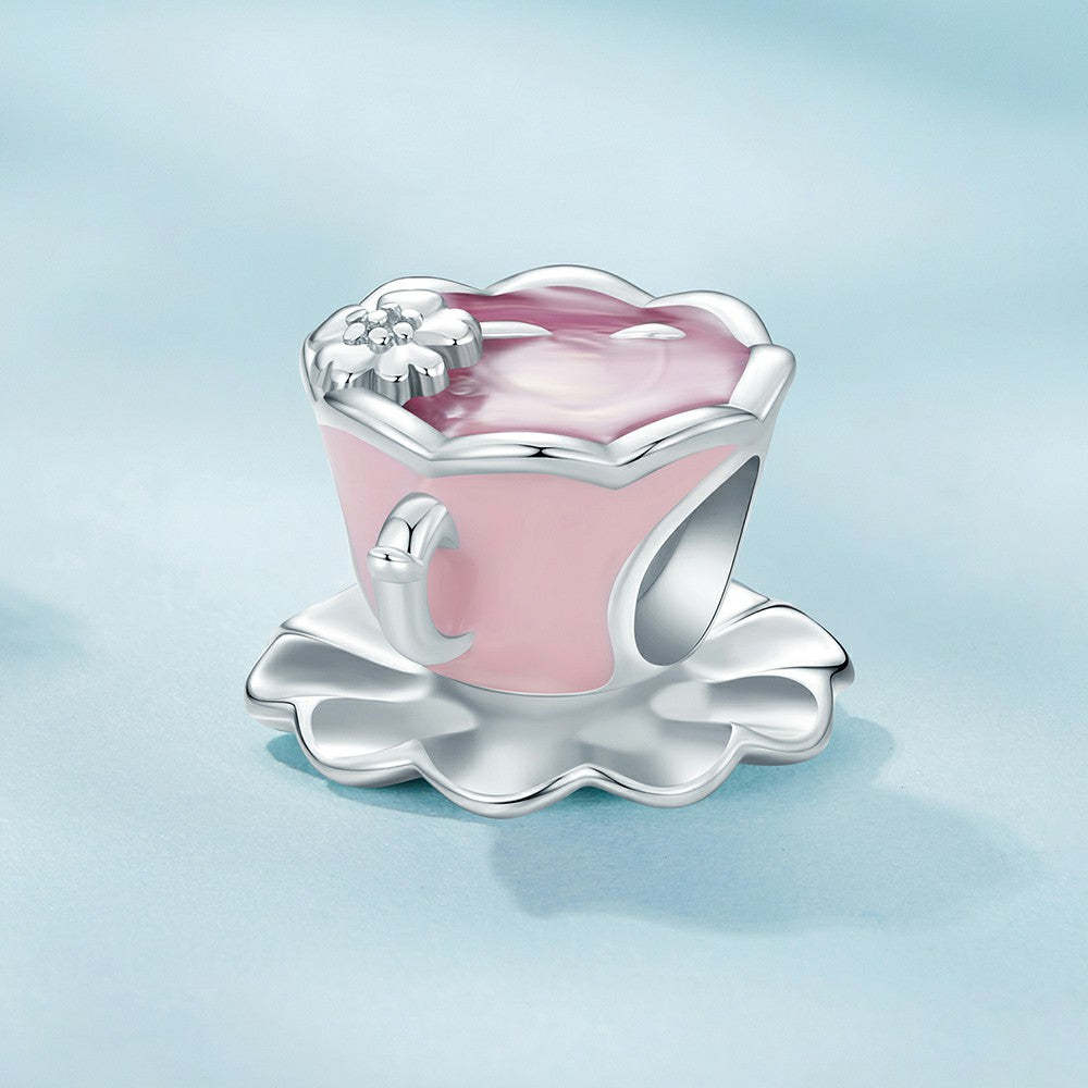 floral teacup enamel charm 925 sterling silver dy1341
