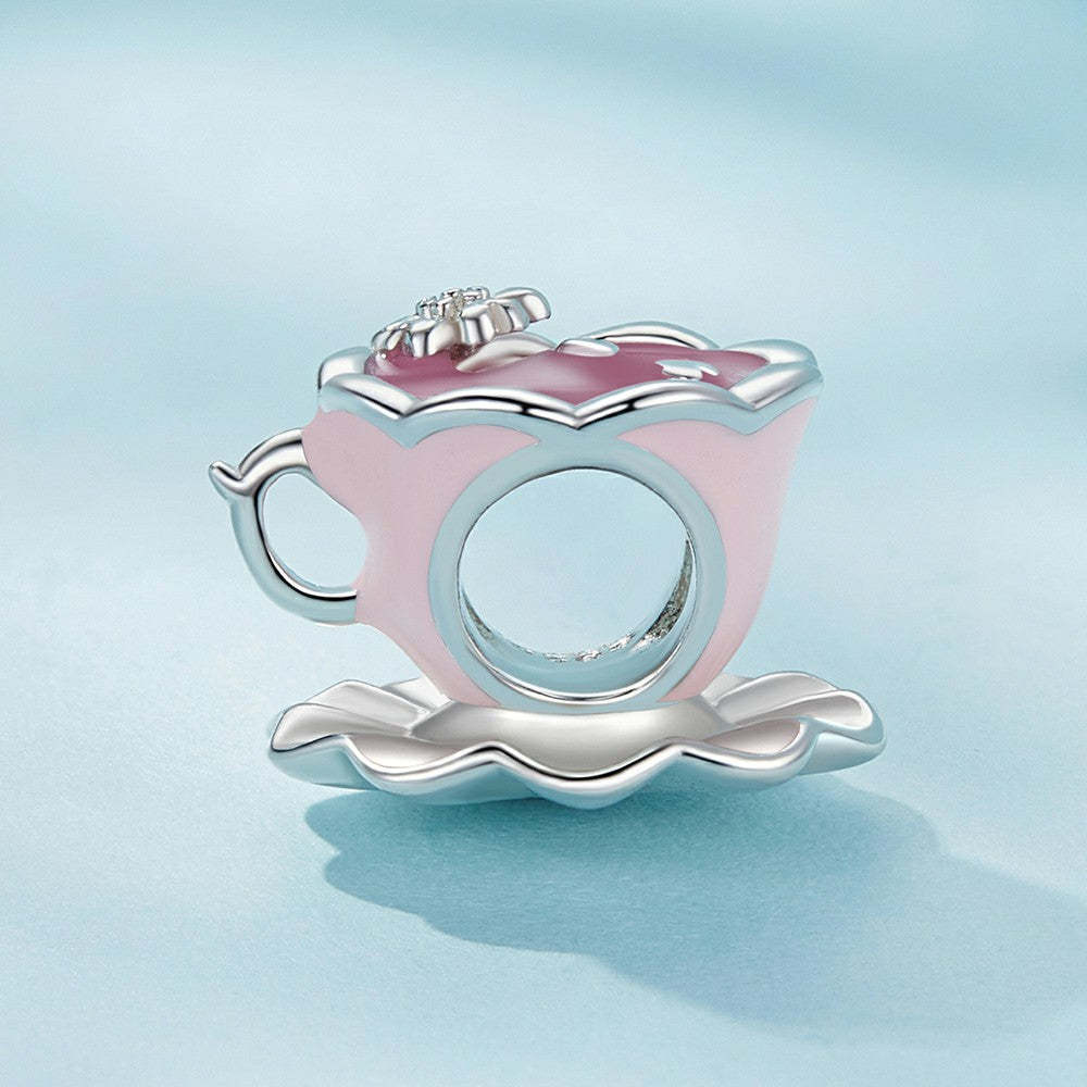 floral teacup enamel charm 925 sterling silver dy1341