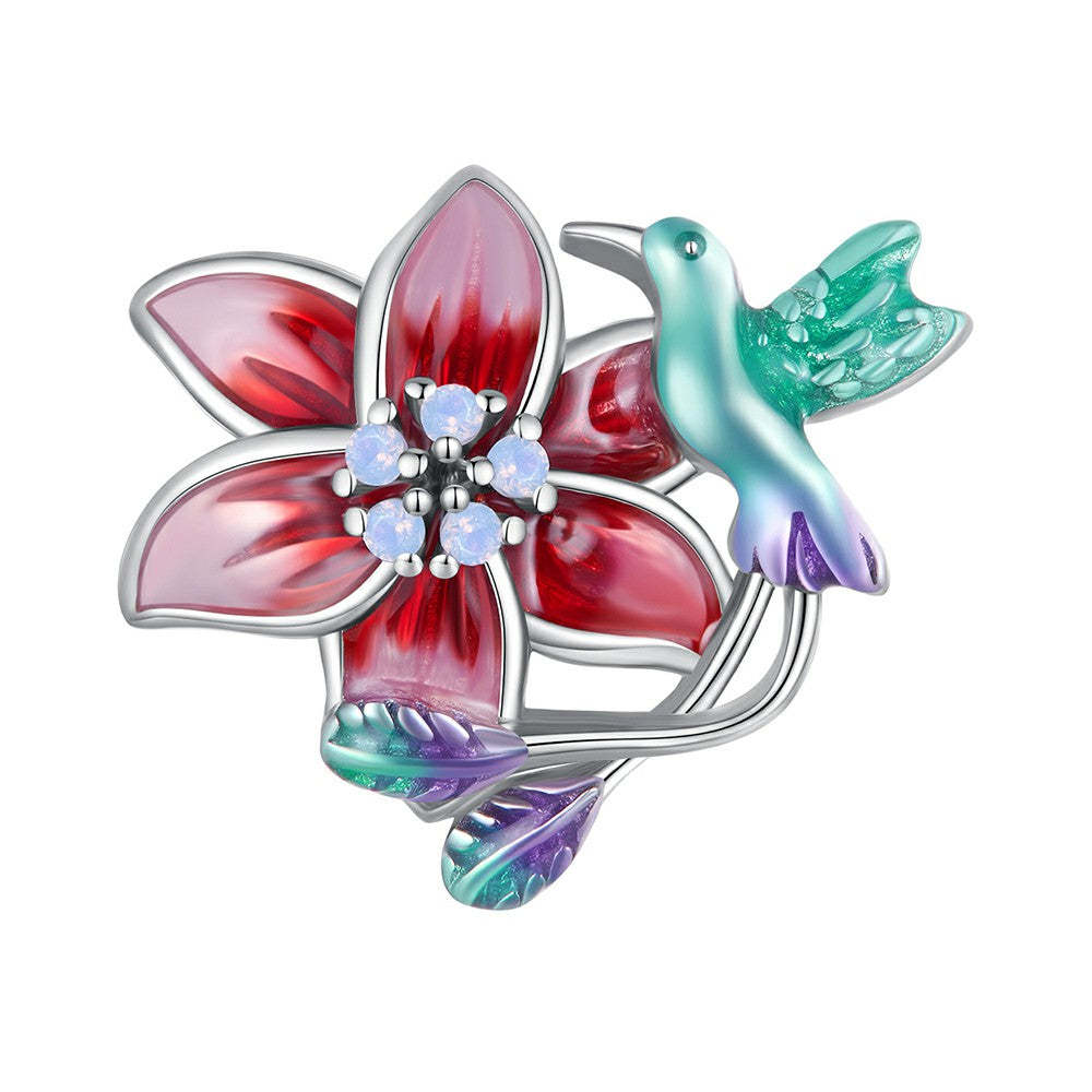 flowers and birds enamel charm 925 sterling silver dy1353