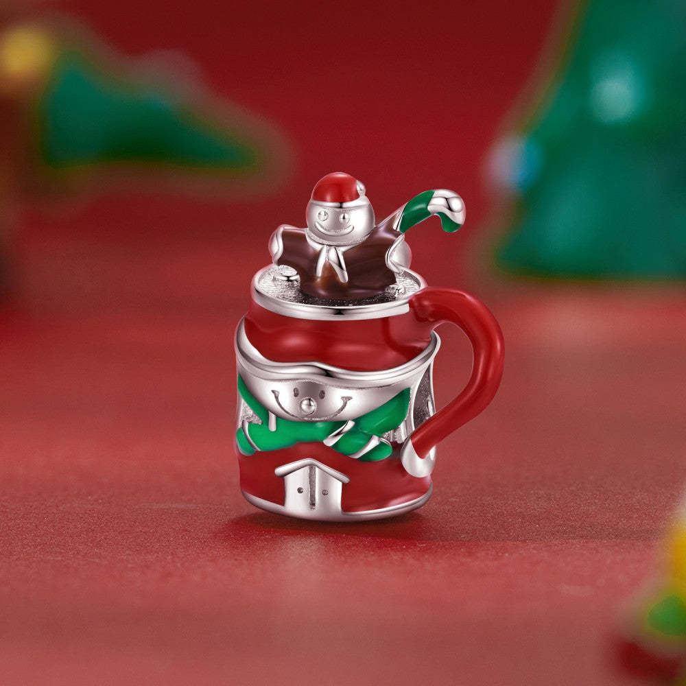 snowman hot cocoa enamel charm 925 sterling silver christmas gifts dy1366