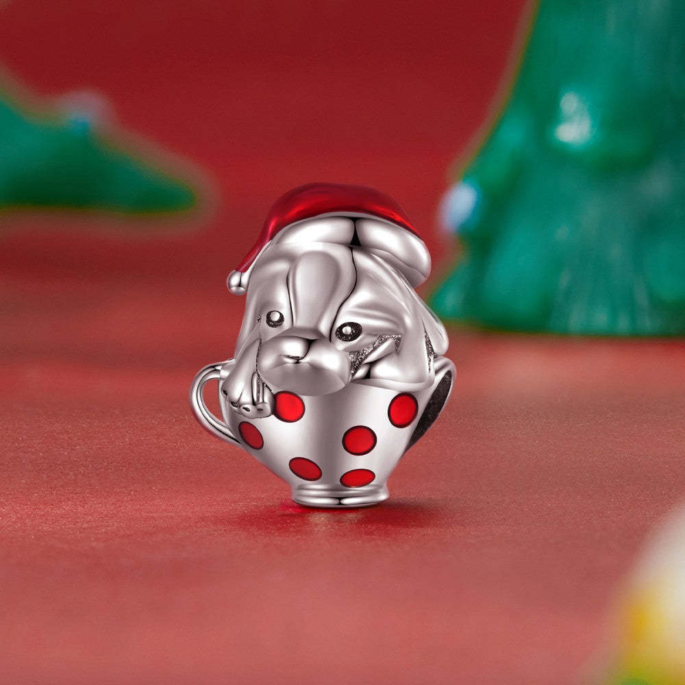 teacup pup enamel charm 925 sterling silver gift for pet lover dy1369