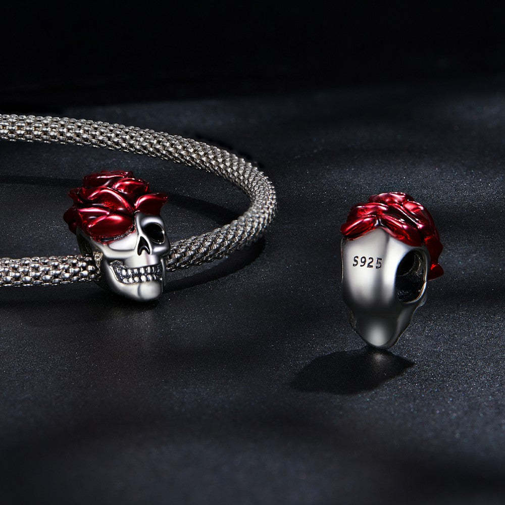 rose skull enamel charm 925 sterling silver halloween gifts dy1379