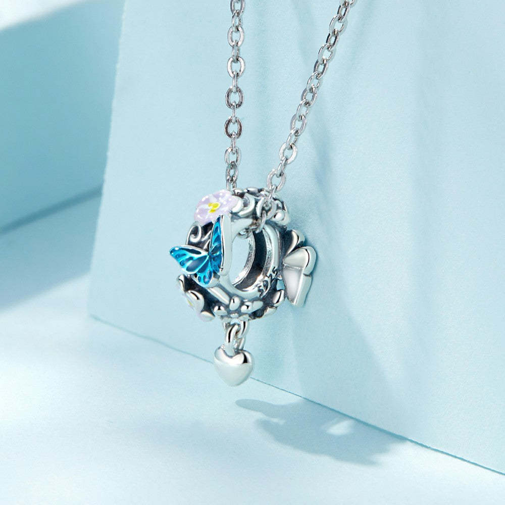 flower heart enamel charm 925 sterling silver dy1383