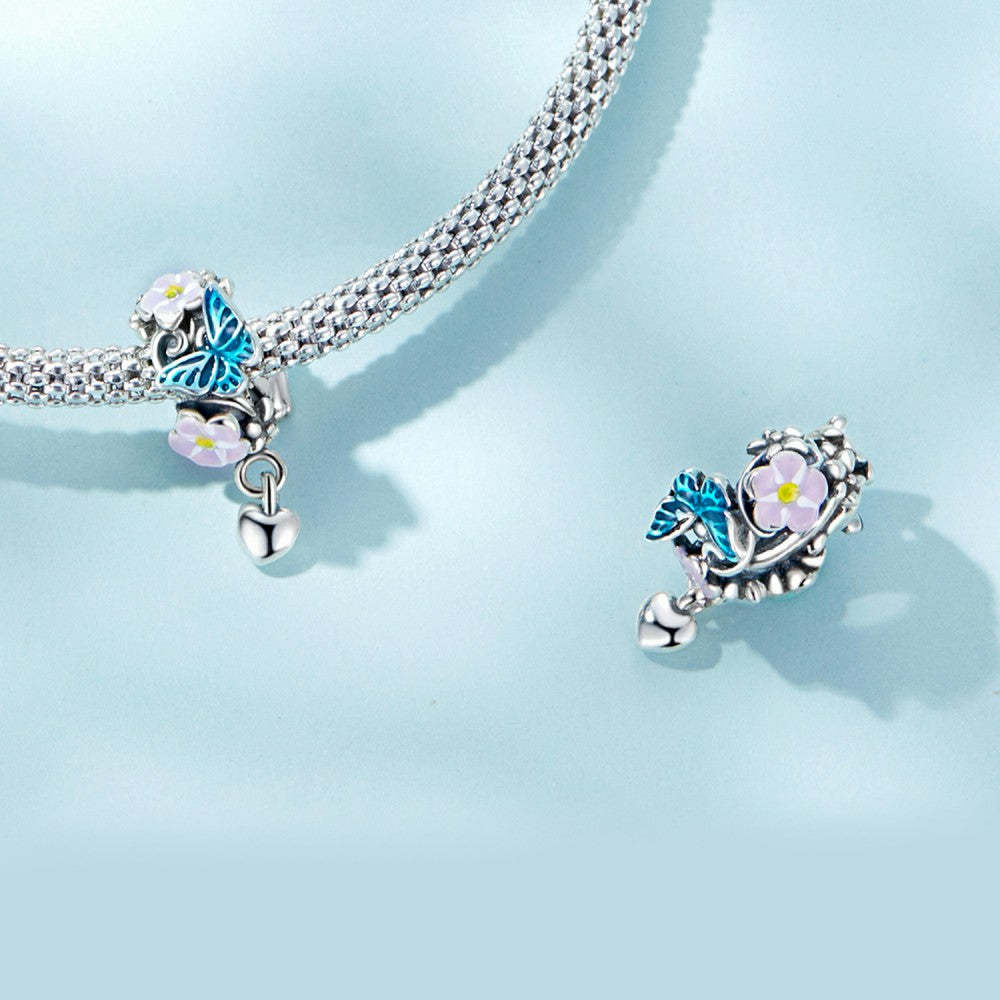 flower heart enamel charm 925 sterling silver dy1383