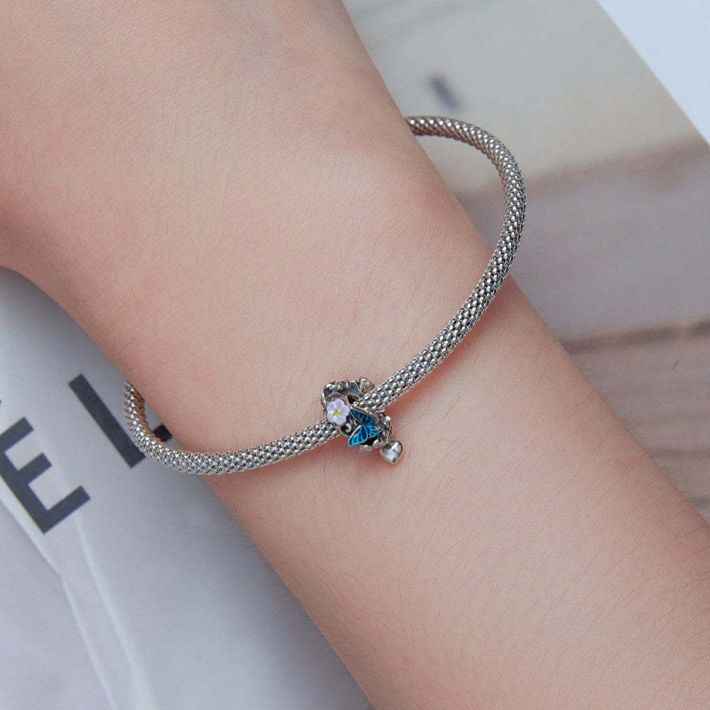 flower heart enamel charm 925 sterling silver dy1383