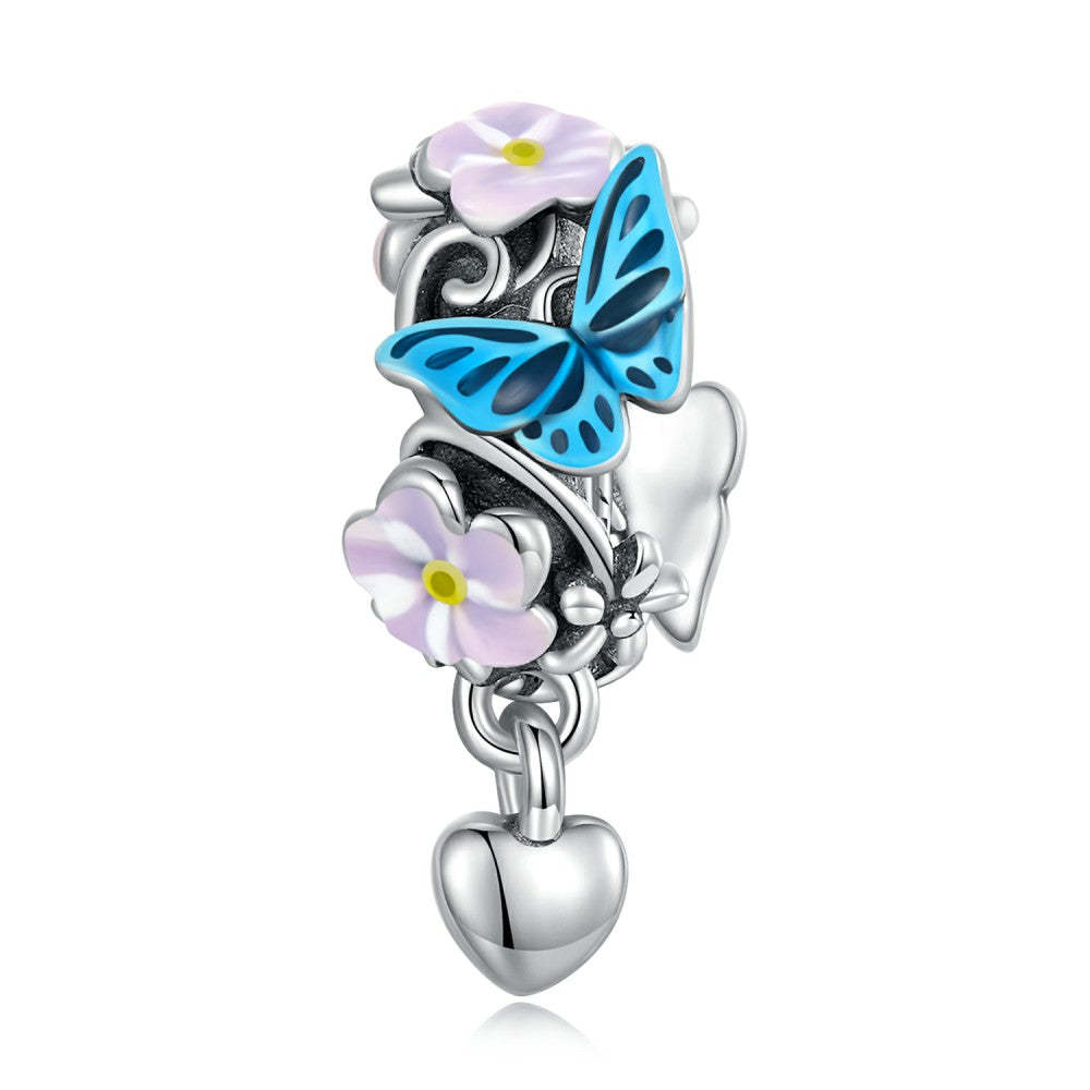 flower heart enamel charm 925 sterling silver dy1383