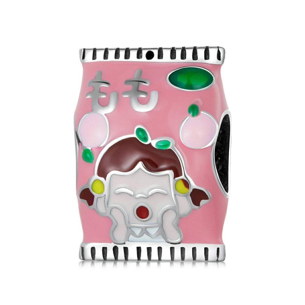 Peach Candy Enamel Charm Silver