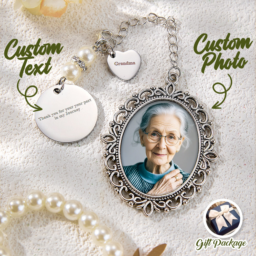 Personalized Photo Bouquet Charm with Heart Pendant Memorial Wedding Gift for Bride - soufeelau