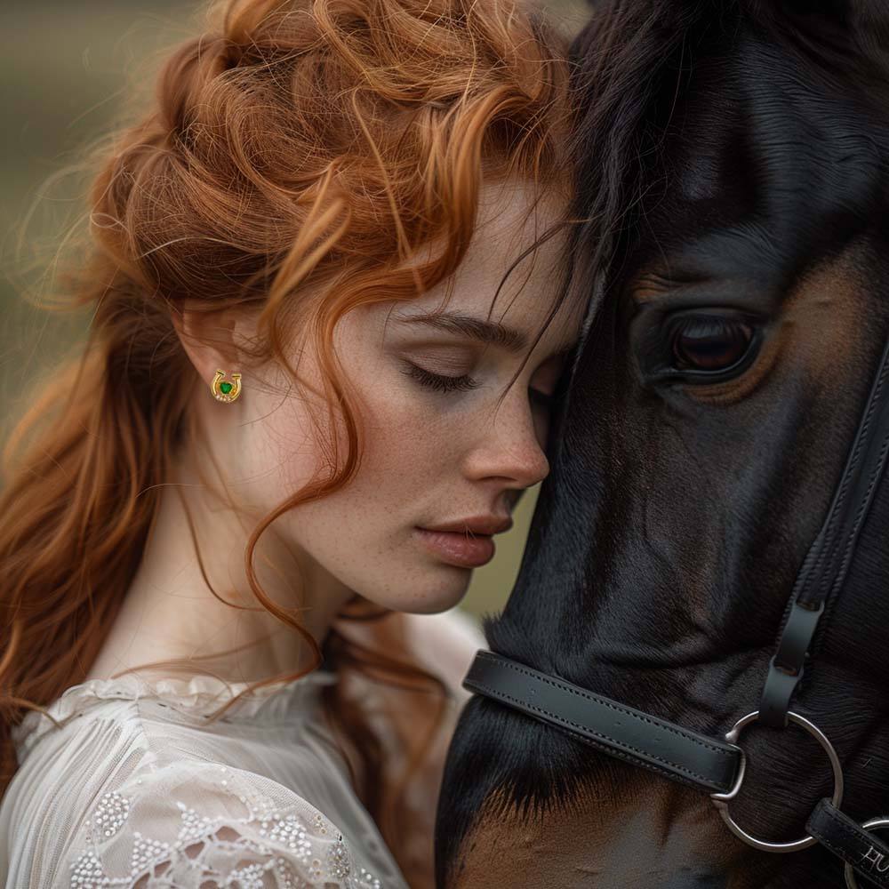 Personalized Horseshoe Stud Earrings with Heart Birthstone and Zircon Gift for Horse Lovers - soufeelau