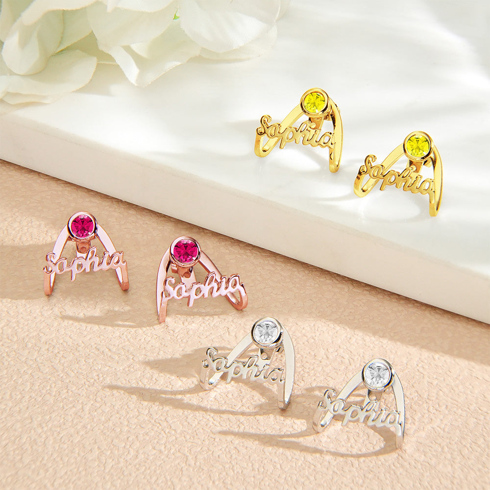 Personalized Birthstone Earrings with Name Earrings Jewelry Gift for Her - soufeelau