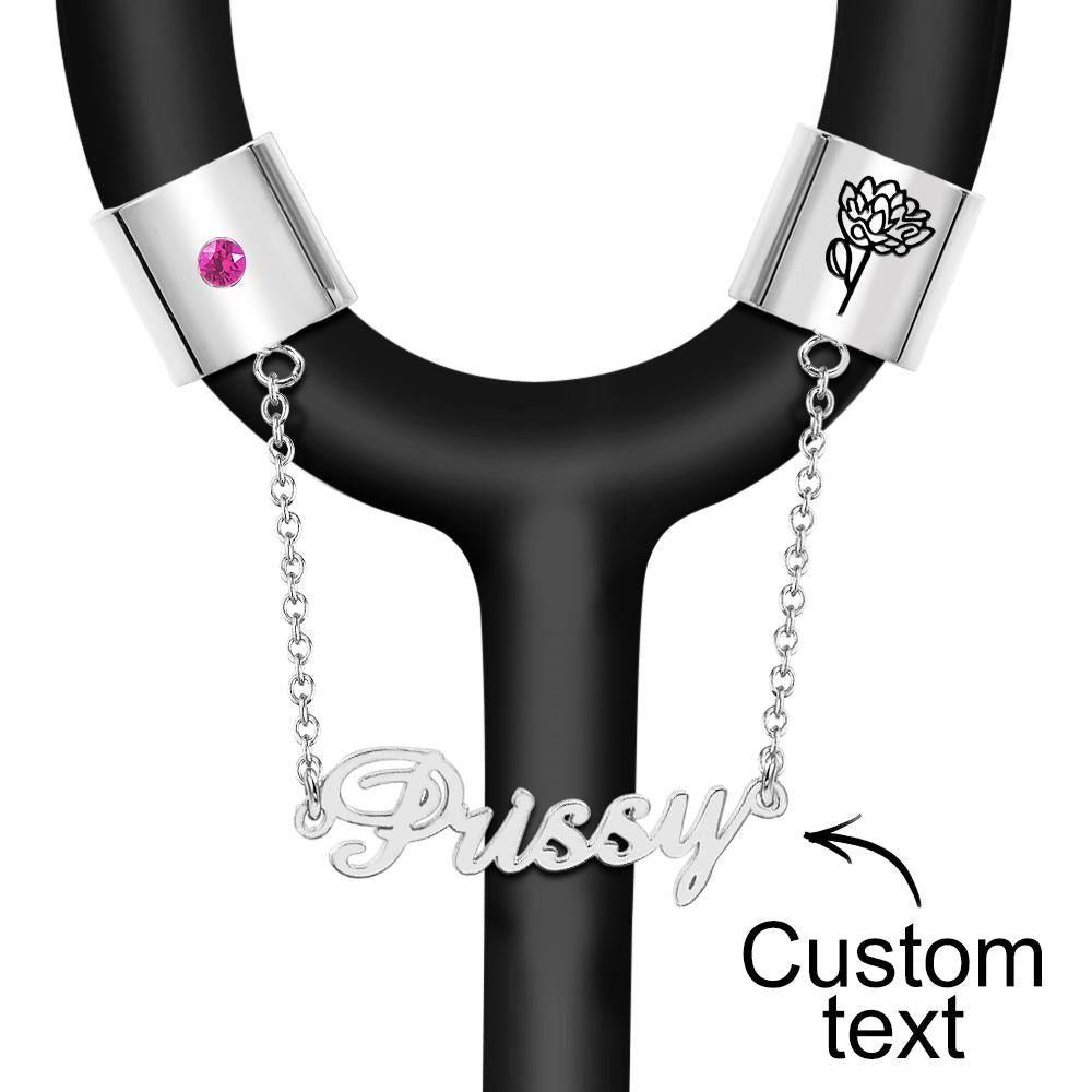 Custom Birthstone Stethoscope Name Tag With Pattern Decoration For Doctor - soufeelau