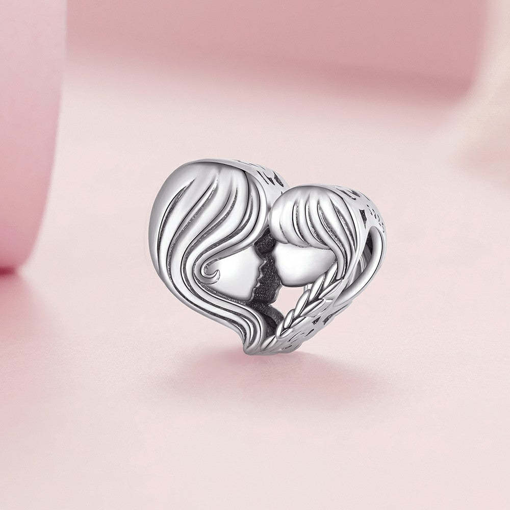 mother and daughter loving side faces charm 925 sterling silver fj1420