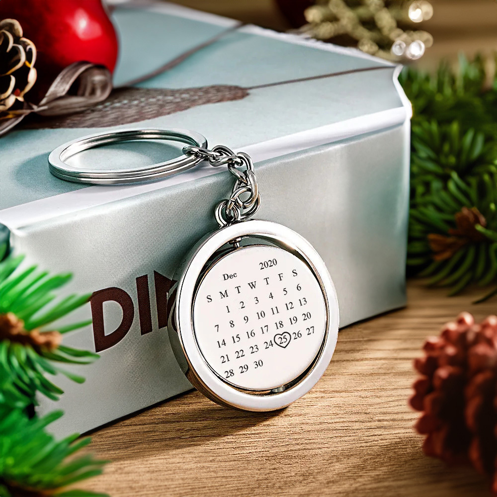 Custom Photo Calendar Keychain Rotate Special Date Couple Anniversary Gifts Christmas Gift - soufeelau