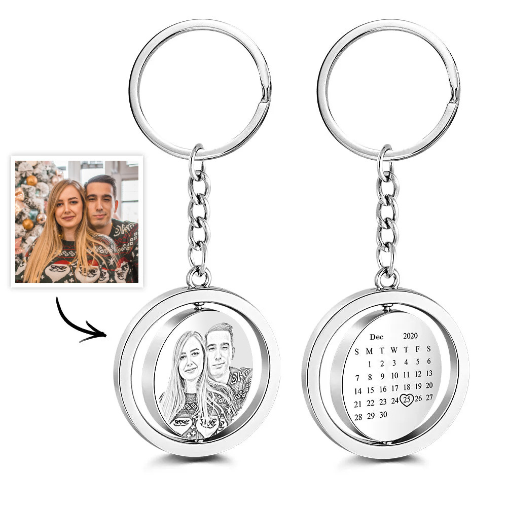 Custom Photo Calendar Keychain Rotate Special Date Couple Anniversary Gifts Christmas Gift - soufeelau