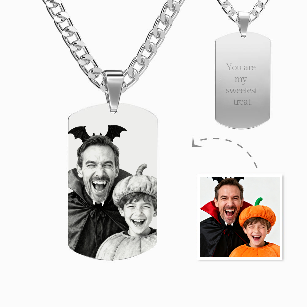Men's Necklace Engraved Necklace Pesonalized Photo Necklace Gifts for Him Halloween Gifts - soufeelau