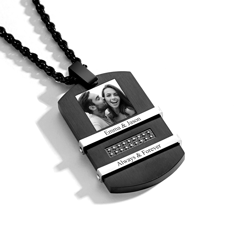 Personalized Men's Black Necklace with Pictures and Calendar inside Customized Necklace with Picture Photo Pendant for Men - soufeelau