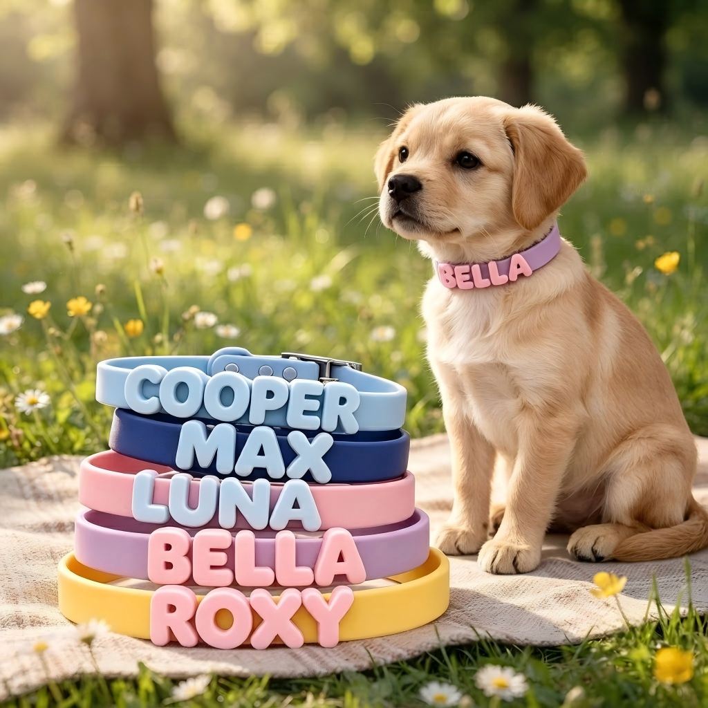 Personalized Waterproof Silicone Pet Collar Replaceable Letter Charms Pet Collar & Leash Set Easy to Clean Outdoor Pet Supplies - soufeelau